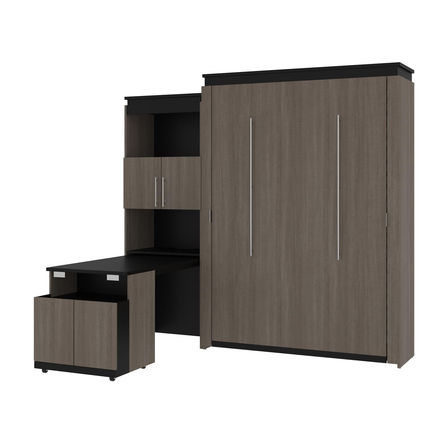 Contemporary Queen Murphy Bed with Desk & Storage in Black/Gray