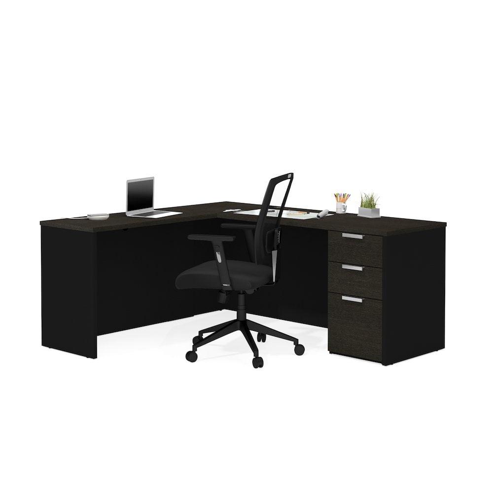 Black Corner Computer Desk with Drawer and Filing Cabinet