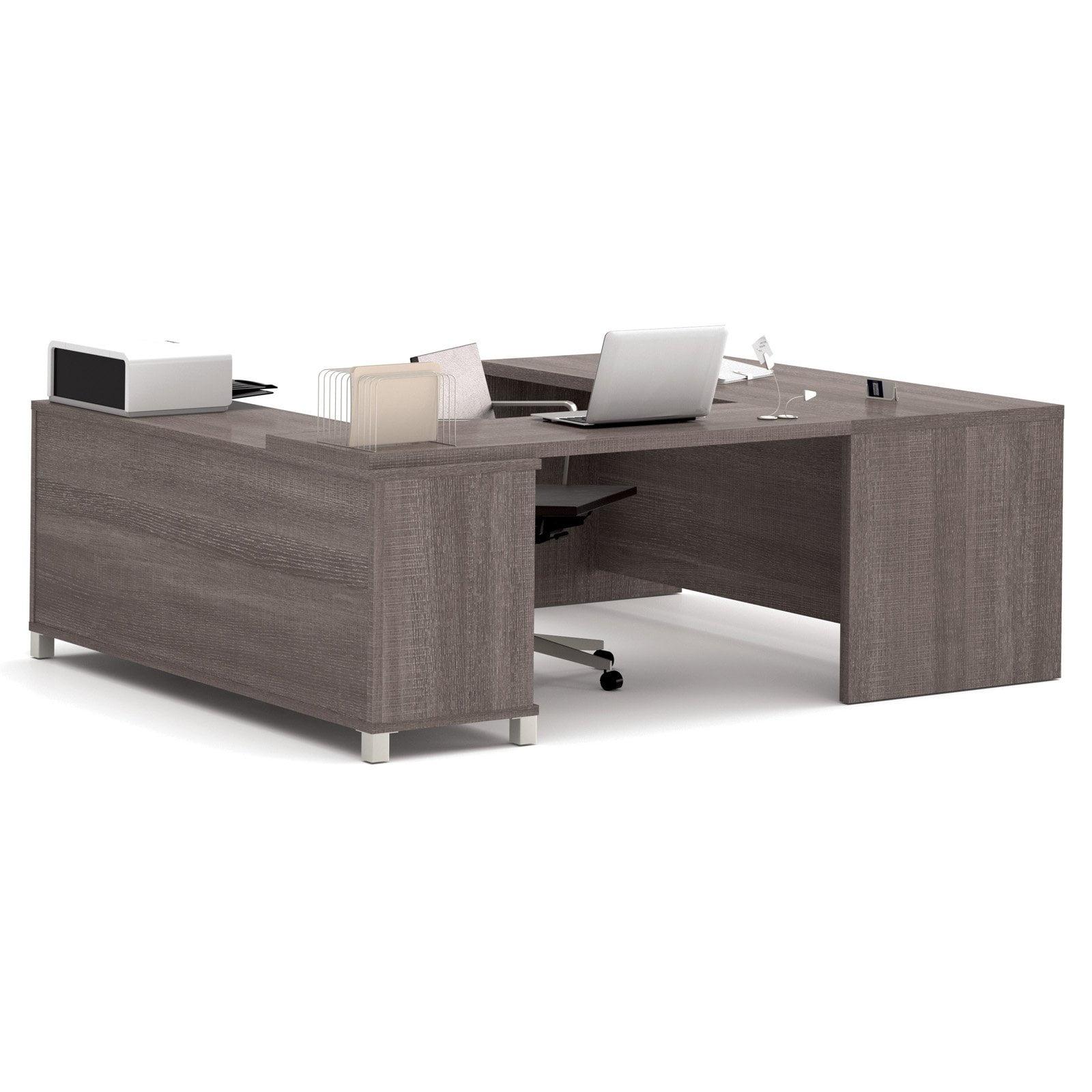 Bark Grey Contemporary U-Shaped Executive Desk with Filing Cabinet