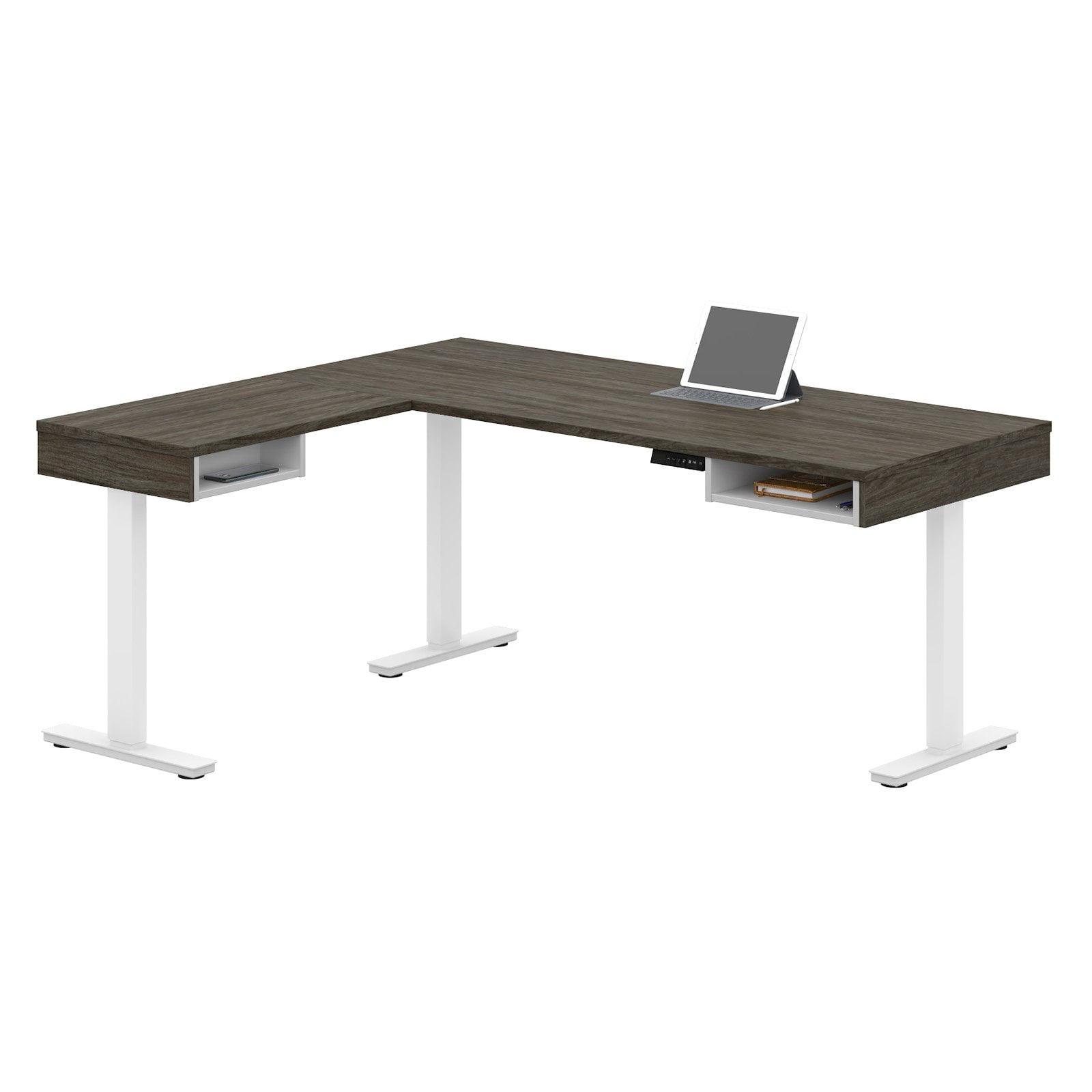 Contemporary Pro-Vega Walnut Grey & White Adjustable L-Desk