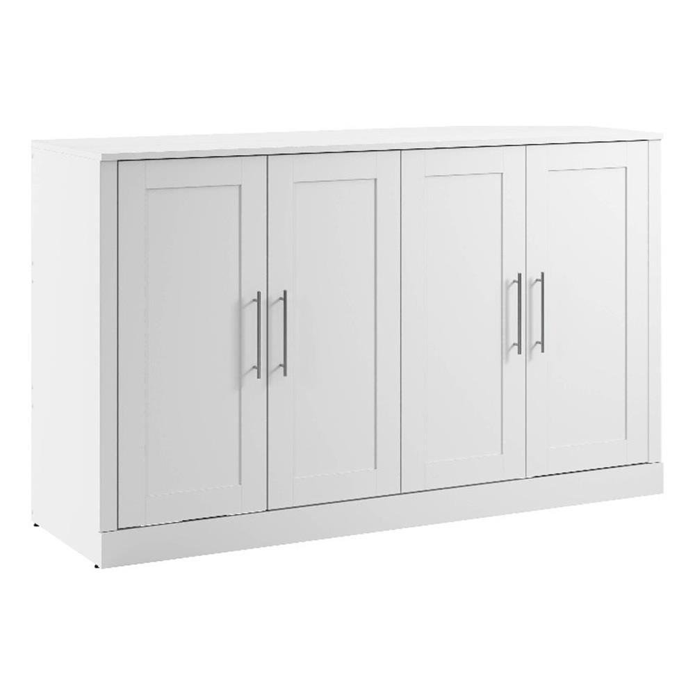 White Queen Wood Frame Cabinet Bed with Mattress