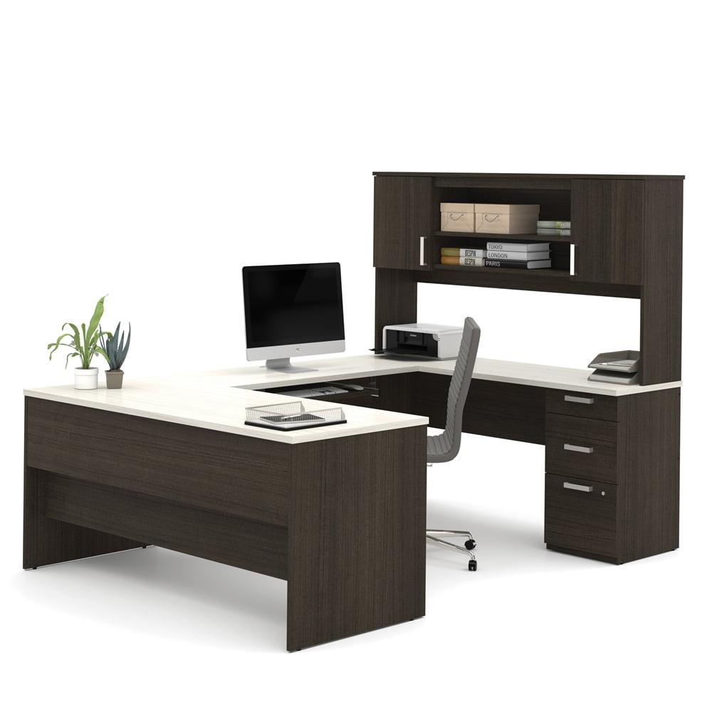 Ridgeley Two Tone Chocolate U-Shaped Office Desk with Hutch