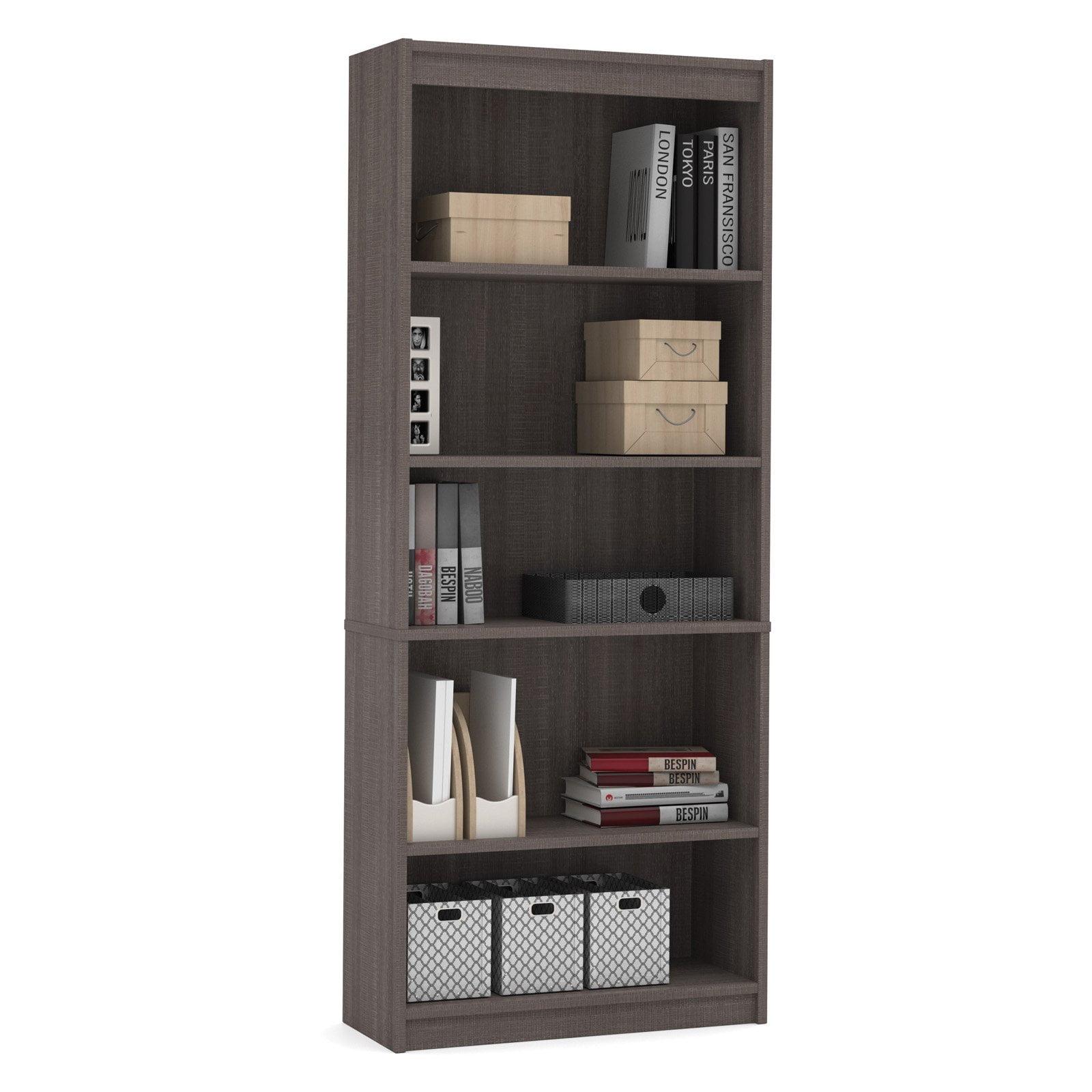 Transitional Bark Gray Adjustable 5-Shelf Bookcase