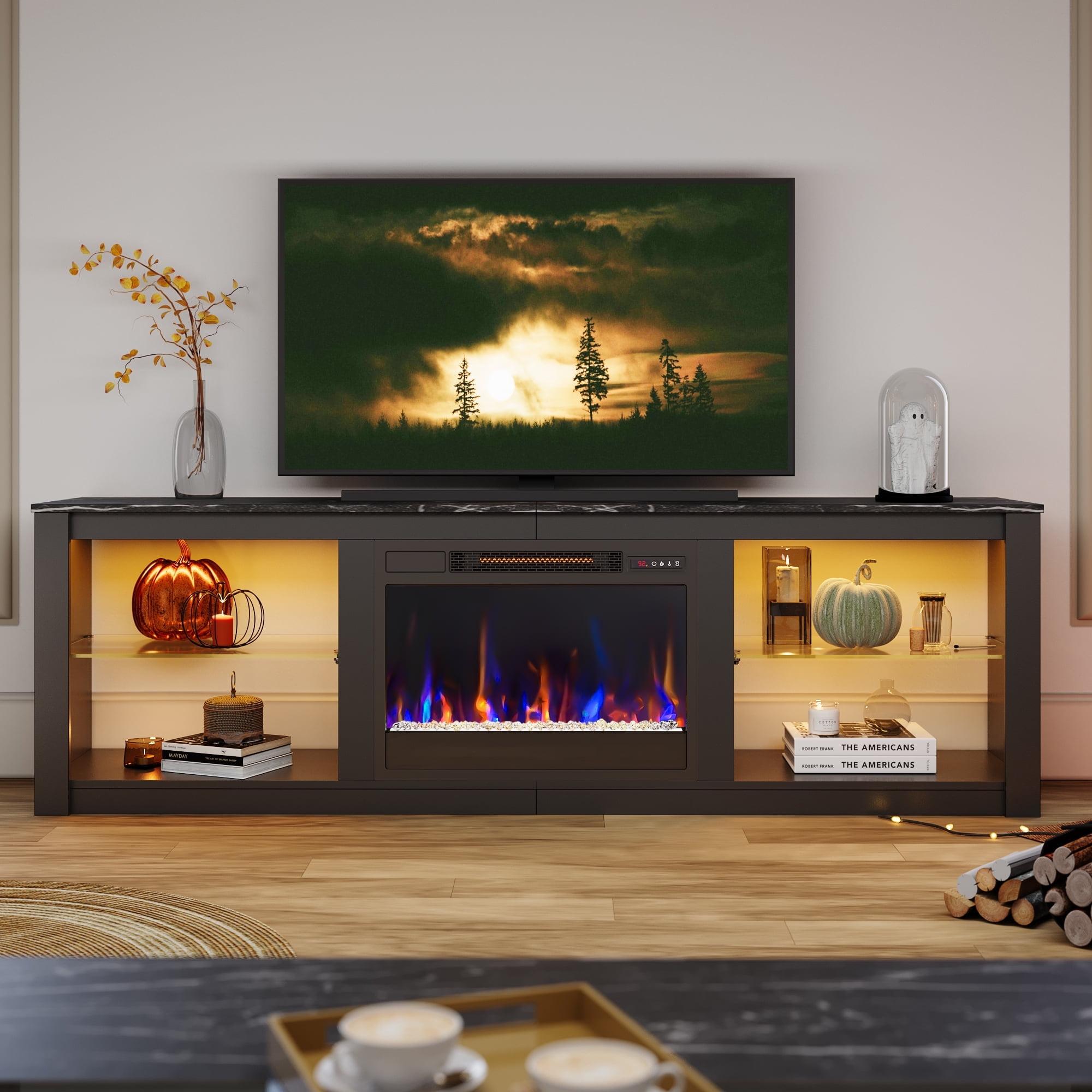 Bestier Electric Fireplace TV Stand for 75" TV Farmhouse LED Entertainment Center Console Table for Living Room in Black