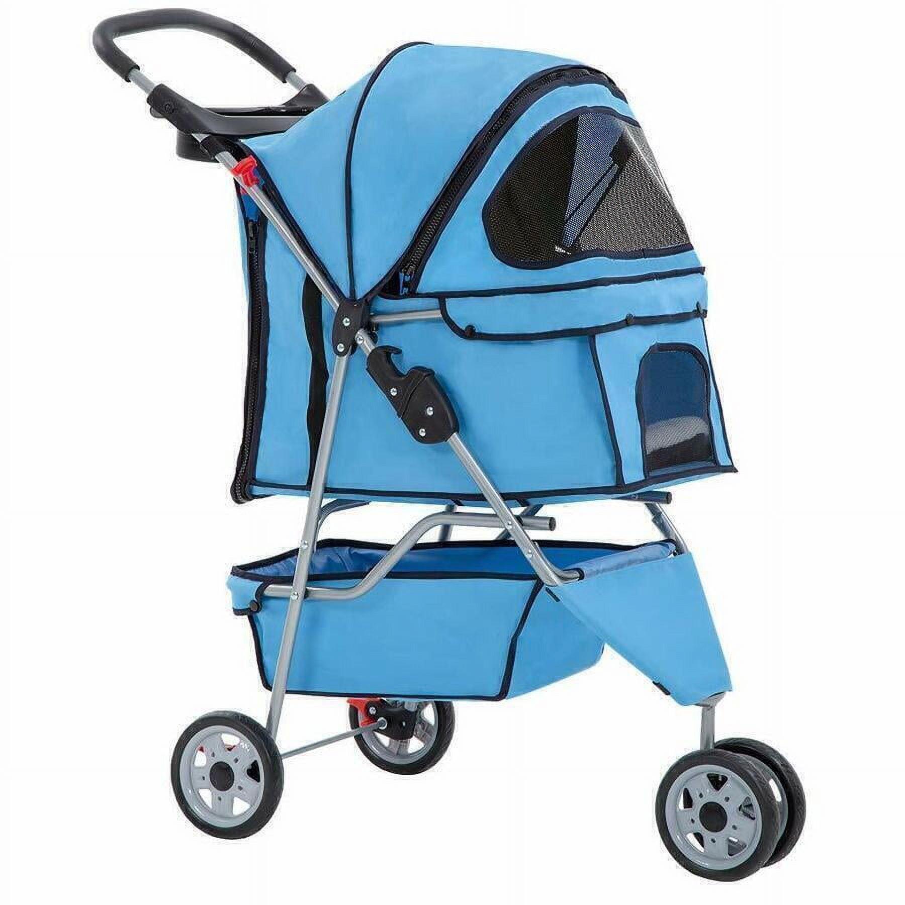 Blue 3-Wheel Folding Pet Stroller for Dogs