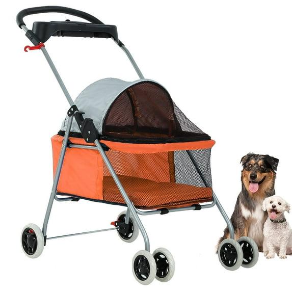 BestMassage Pet Stroller 4 Wheels Dog Cat Stroller Foldable Jogger Stroller, Orange