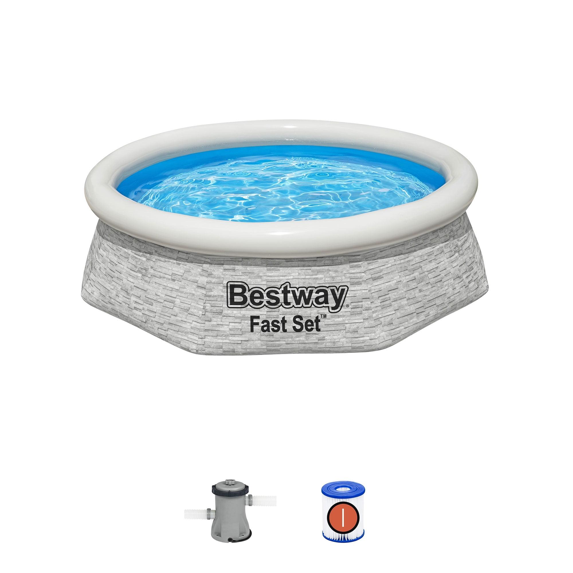 Bestway Above Ground Swimming Pool Set, 8' x 24" Round Inflatable Outdoor Backyard Pool with 497 Gallon Water Capacity and 330 GPH Filter Pump