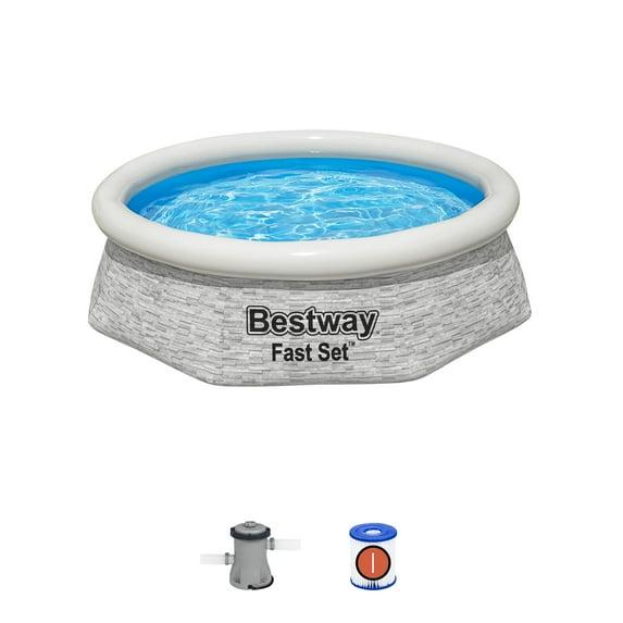 Bestway Above Ground Swimming Pool Set, 8' x 24" Round Inflatable Outdoor Backyard Pool with 497 Gallon Water Capacity and 330 GPH Filter Pump