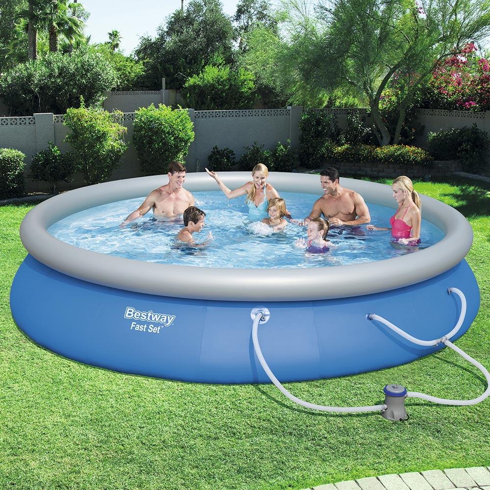 Bestway Fast Set PVC 15' Above Ground Round Inflatable Swimming Pool Set with 530 GPH Filter Pump