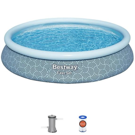 Bestway Fast Set PVC 15' Above Ground Round Inflatable Swimming Pool Set with 530 GPH Filter Pump