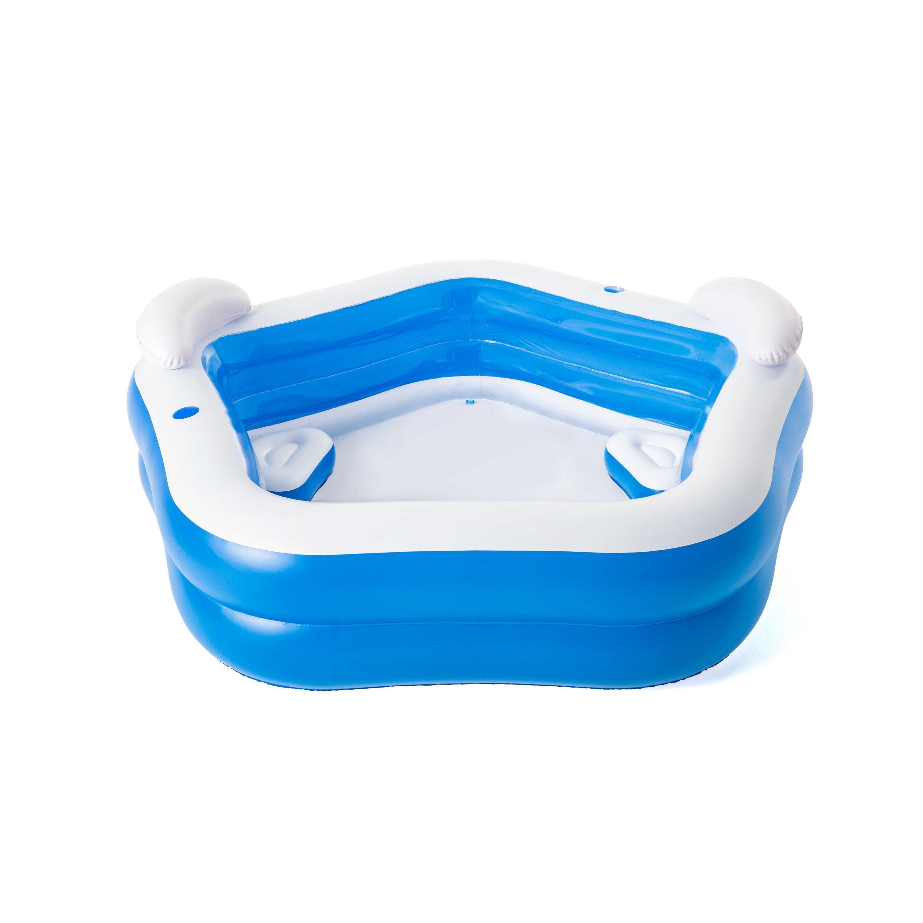 Blue and White Rectangular Inflatable Vinyl Kiddie Pool