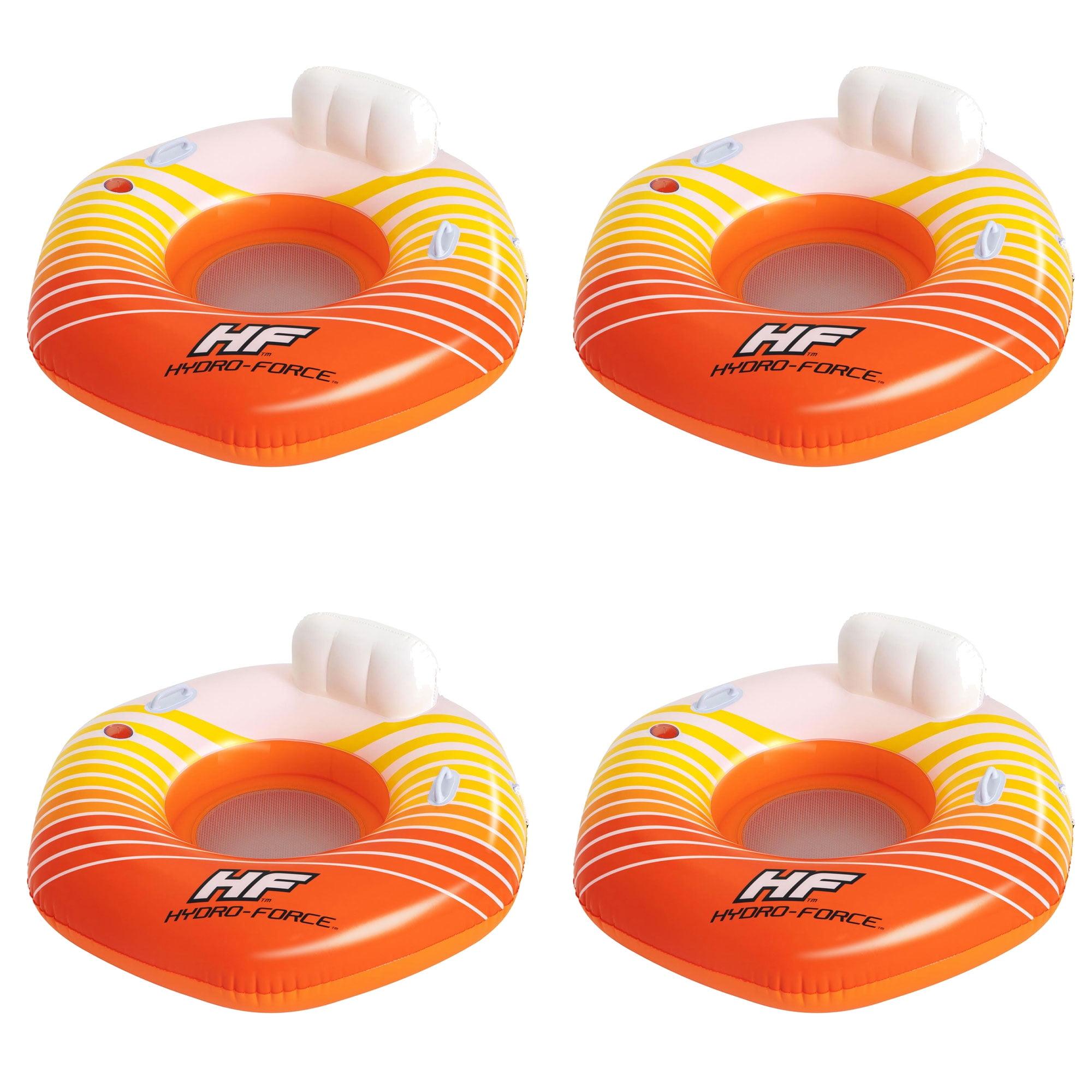 Bestway Hydro-Force Sunkissed Inflatable PVC Clasp N Go Inner Tube Ring Float Tube for Pool, Lake, River, Beach, 4 Pack, Orange and Yellow