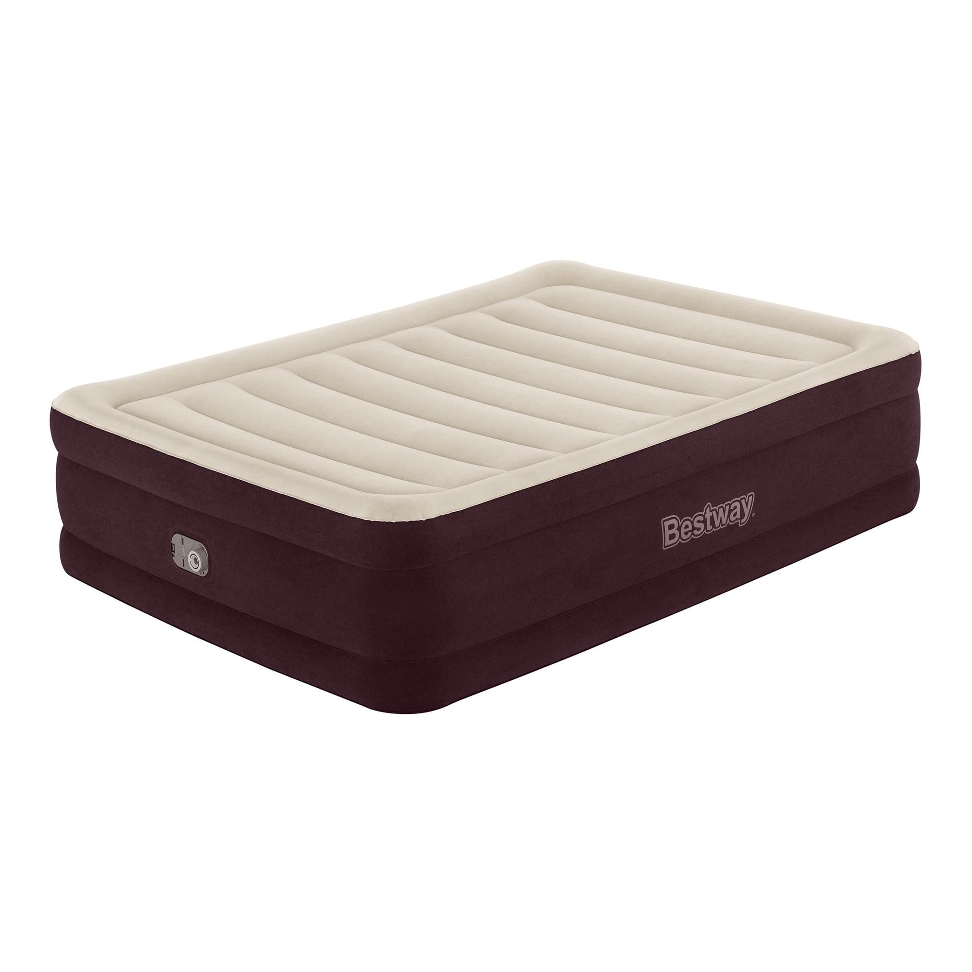 Maroon and Beige Queen Raised Air Mattress with Built-in Pump