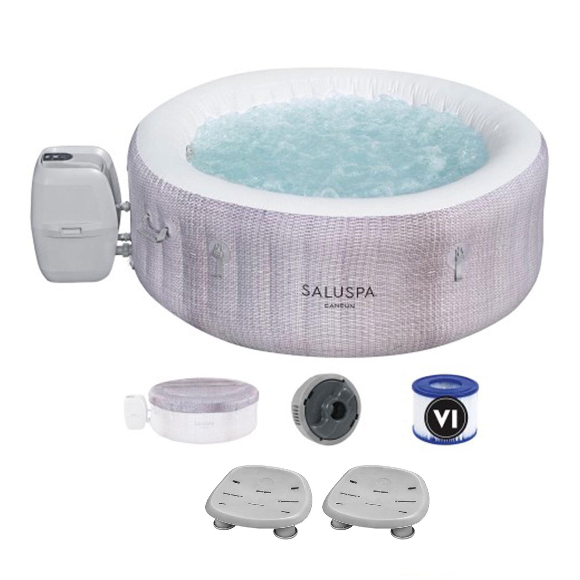 Bestway SaluSpa Cancun AirJet Inflatable Hot Tub with 120 Soothing Jets + Bestway SaluSpa Underwater Non Slip Pool and Spa Seat with Adjustable Legs