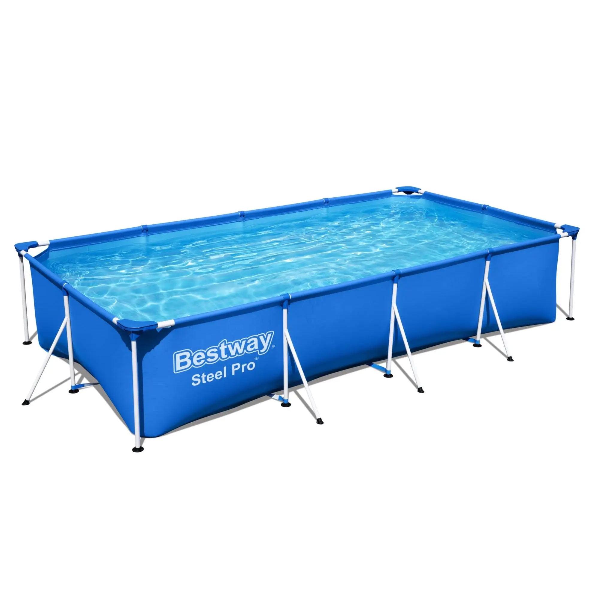 Bestway Steel Pro 13 Foot x 32 Inch Rectangular Above Ground Outdoor Pool Steel Framed Vinyl Swimming Pool with 1,506 Gallon Water Capacity, Blue