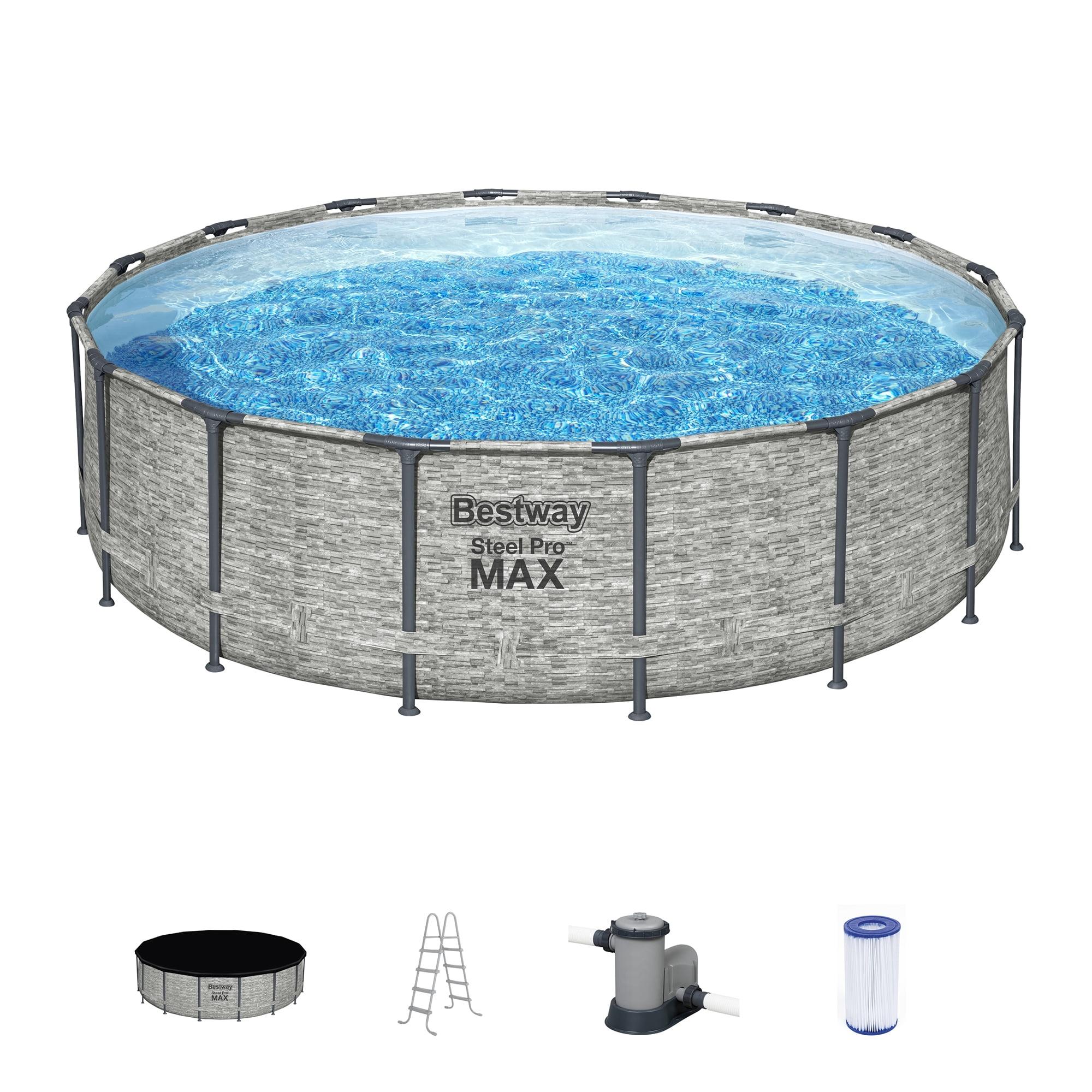 Bestway Steel Pro MAX 16 Foot Round Above Ground Pool Set w/ 3 Layer Liner