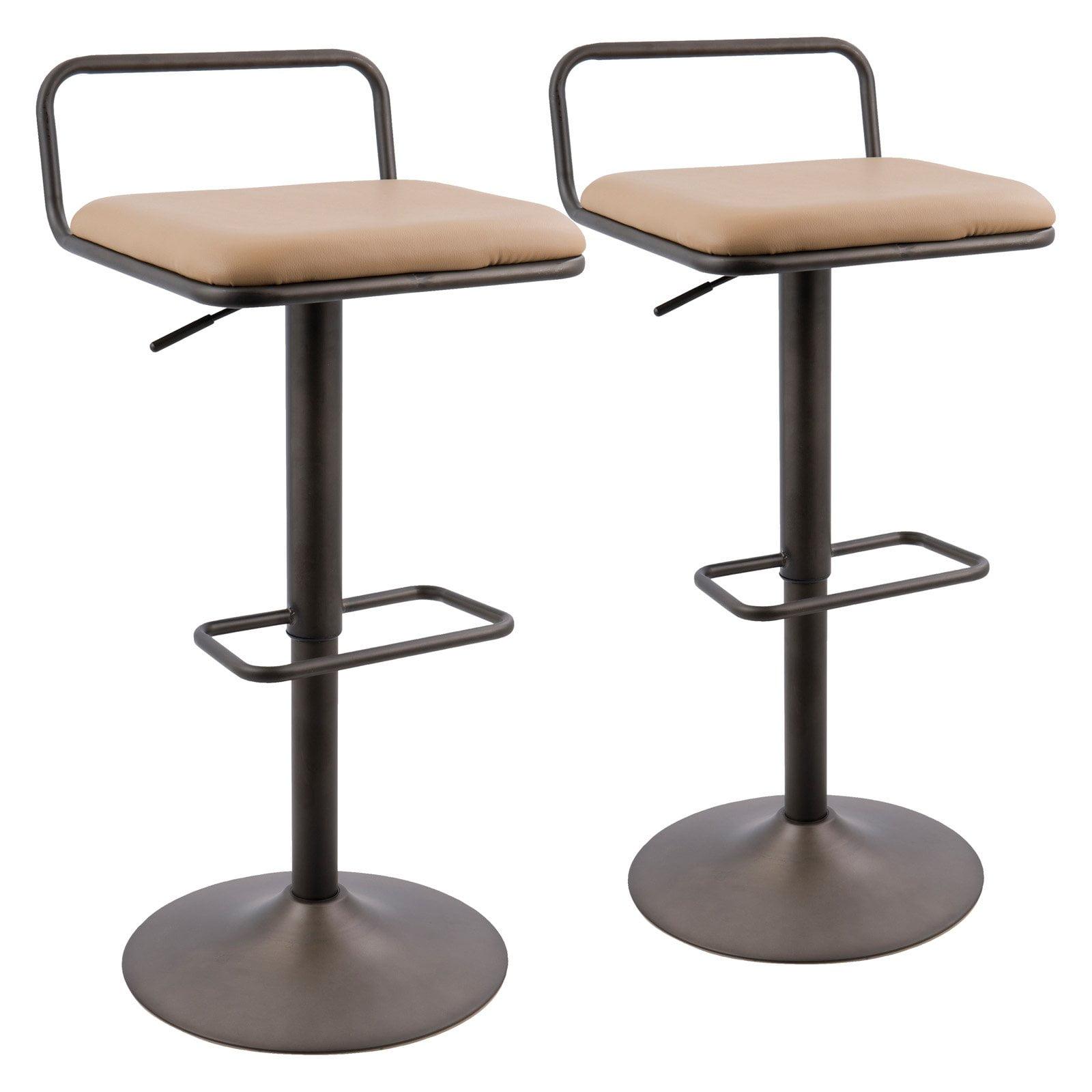 Contemporary Swivel Adjustable Barstool in Antique Brown Leather