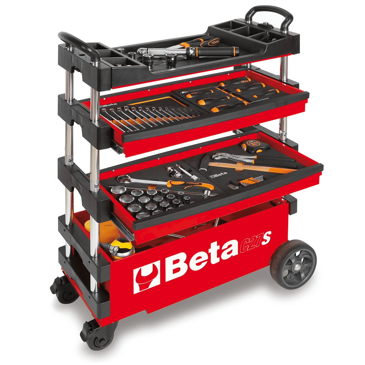 Beta Beta C27S Collapsible Tool Cart, 4” Steering Casters with Brake, 110 Pound Load Capacity