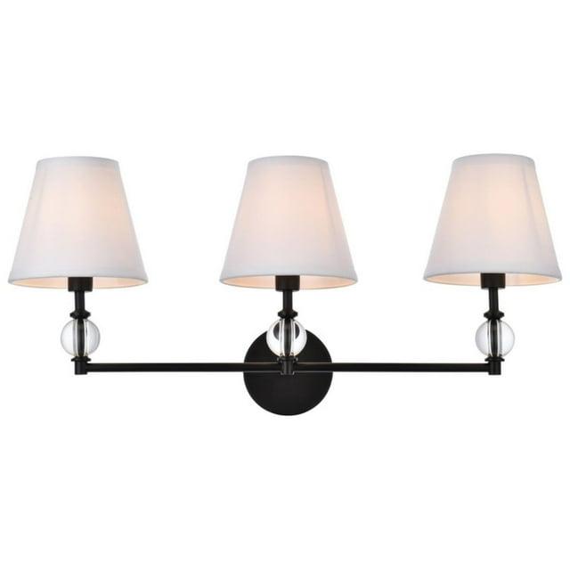 Elegant Lighting Bethany 3 lights bath sconce in black with white fabric shade