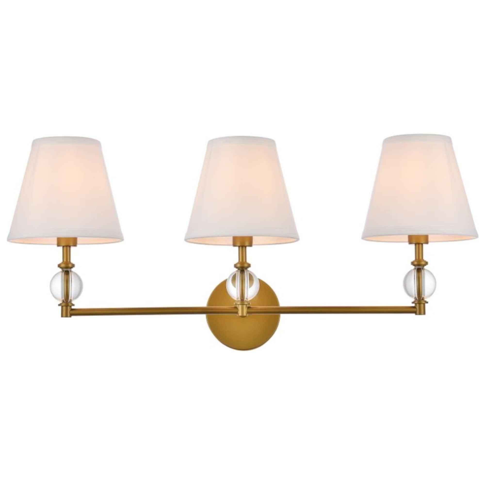 Elegant Lighting Bethany 3 lights bath sconce in brass with white fabric shade