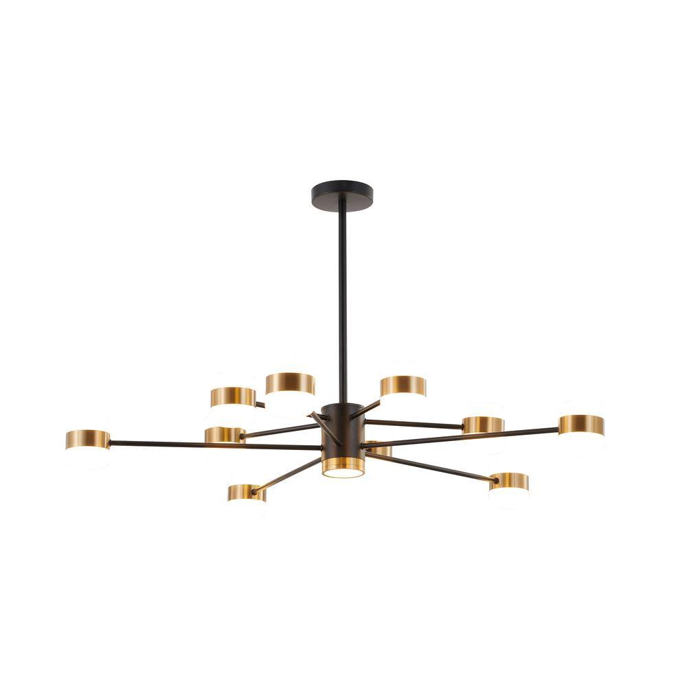 Sleek 40" Black Crystal LED Chandelier with Gold Accents