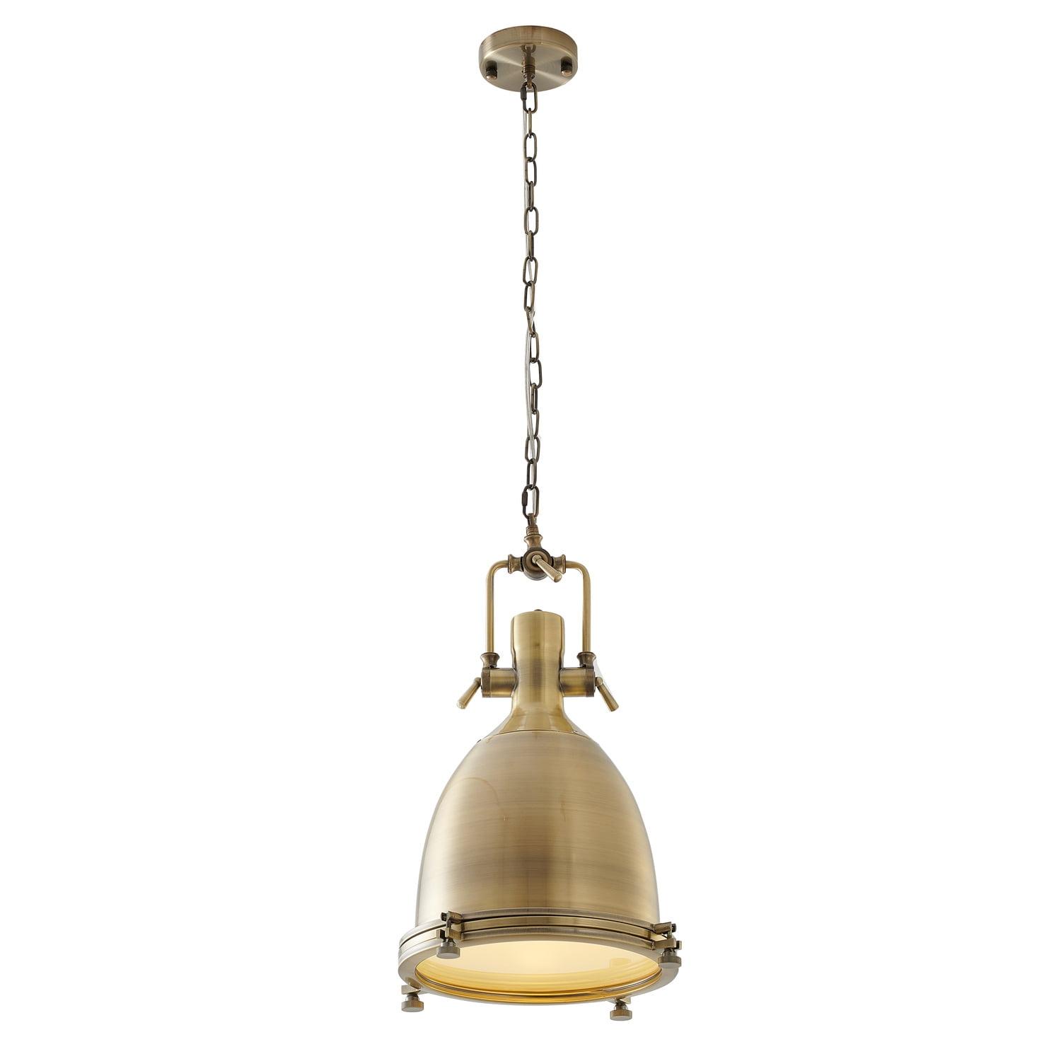 Bethel 24" Brass Finish Metal Pendant Light with Frosted Glass