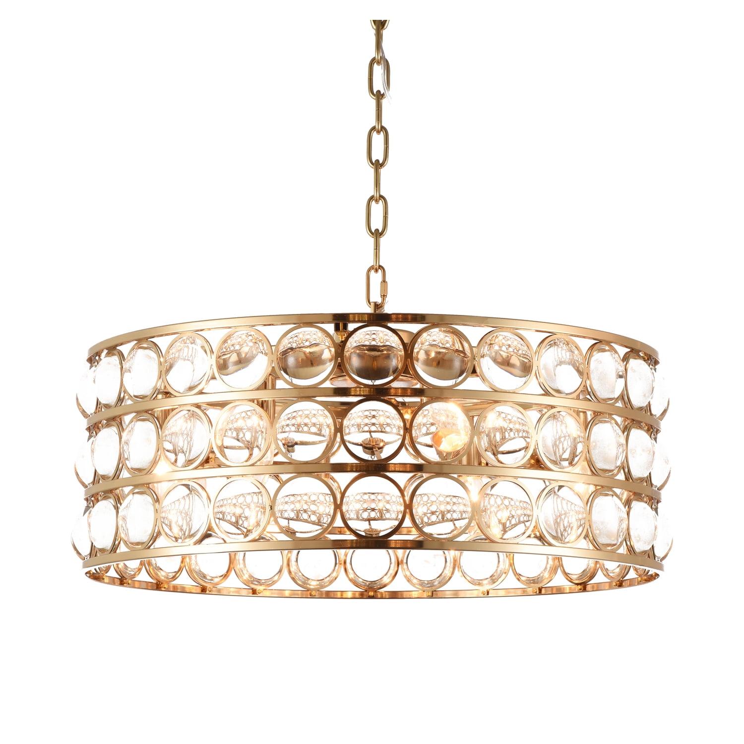 Gold Drum Shade Chandelier with Clear Crystal Balls