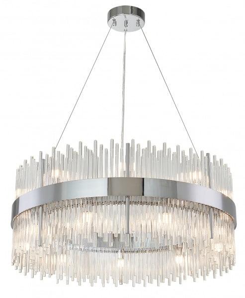 Round Chrome Stainless Steel Chandelier with Clear Glass Rods