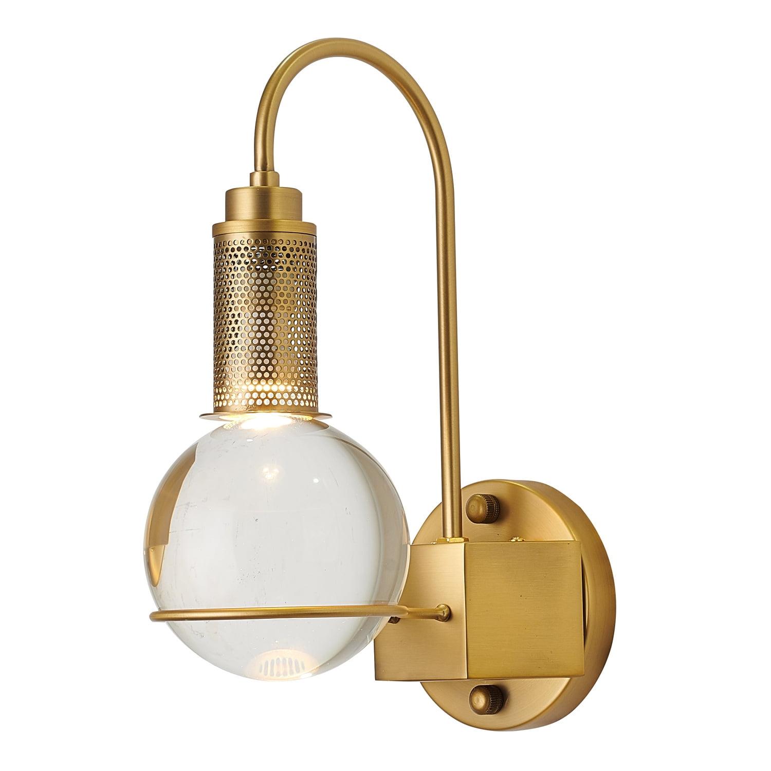 Antique Brass Dimmable Sconce with Clear Crystal Ball