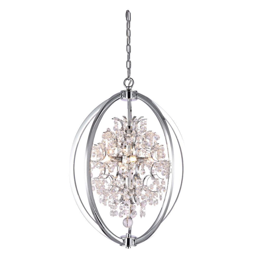 Chrome Sphere Cage Chandelier with Clear Crystal Beading, 18" x 24"