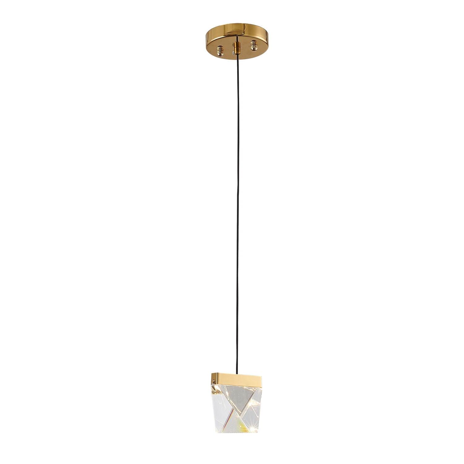 Mini Brass LED Pendant Light with Clear Crystal