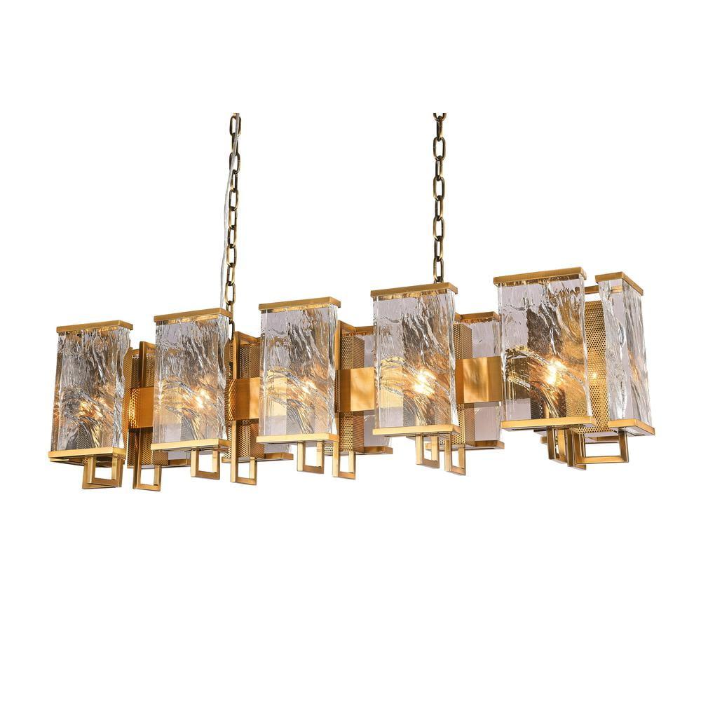 Modern Brass and Crystal Rectangular Chandelier