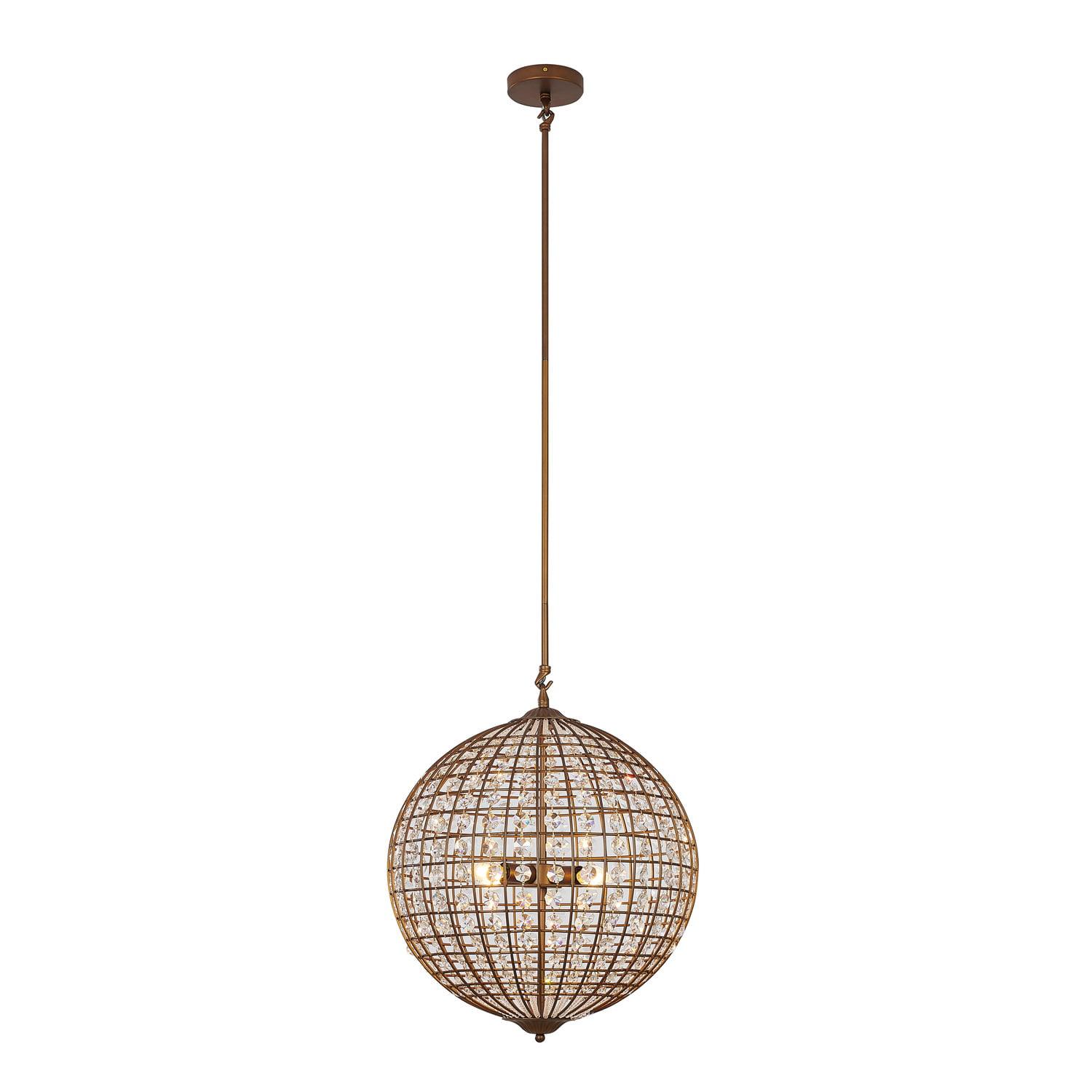 Elegant Bronze Globe Chandelier with Clear Crystal Accents