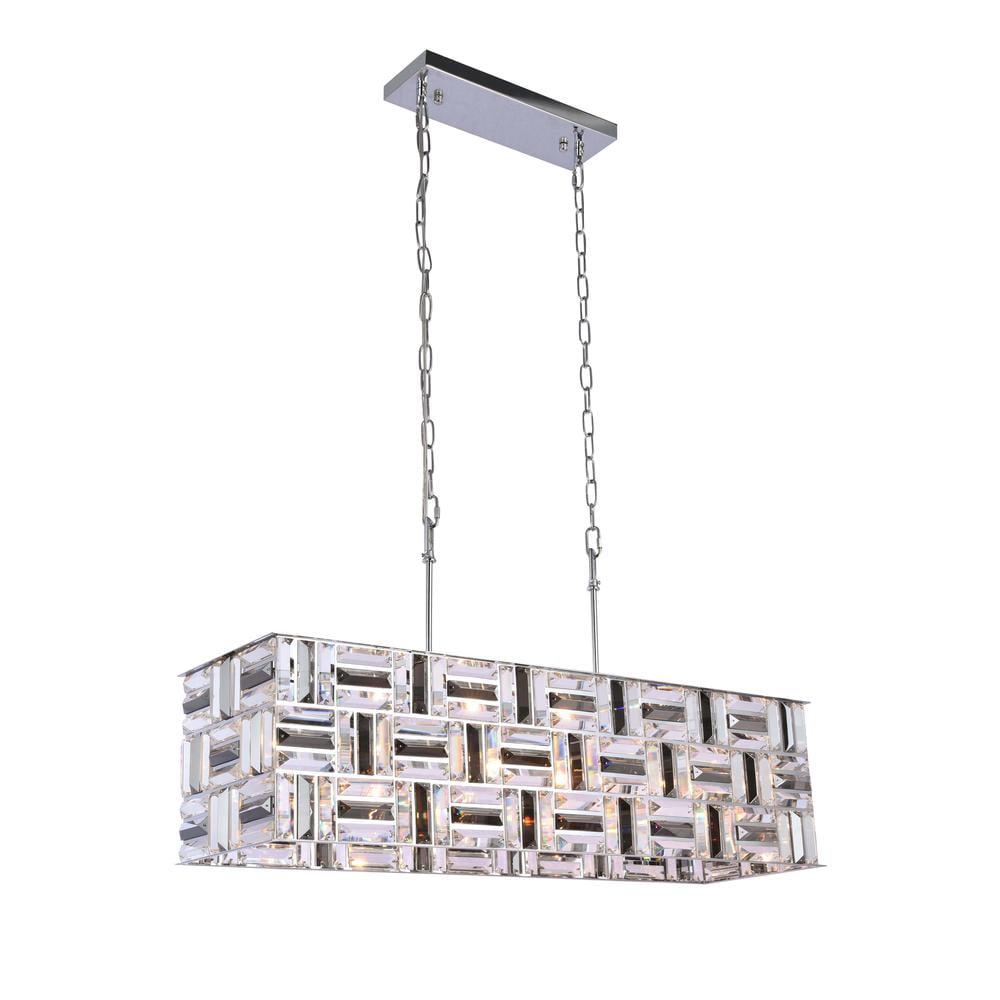 Chrome Rectangular Crystal Chandelier with Adjustable Chain