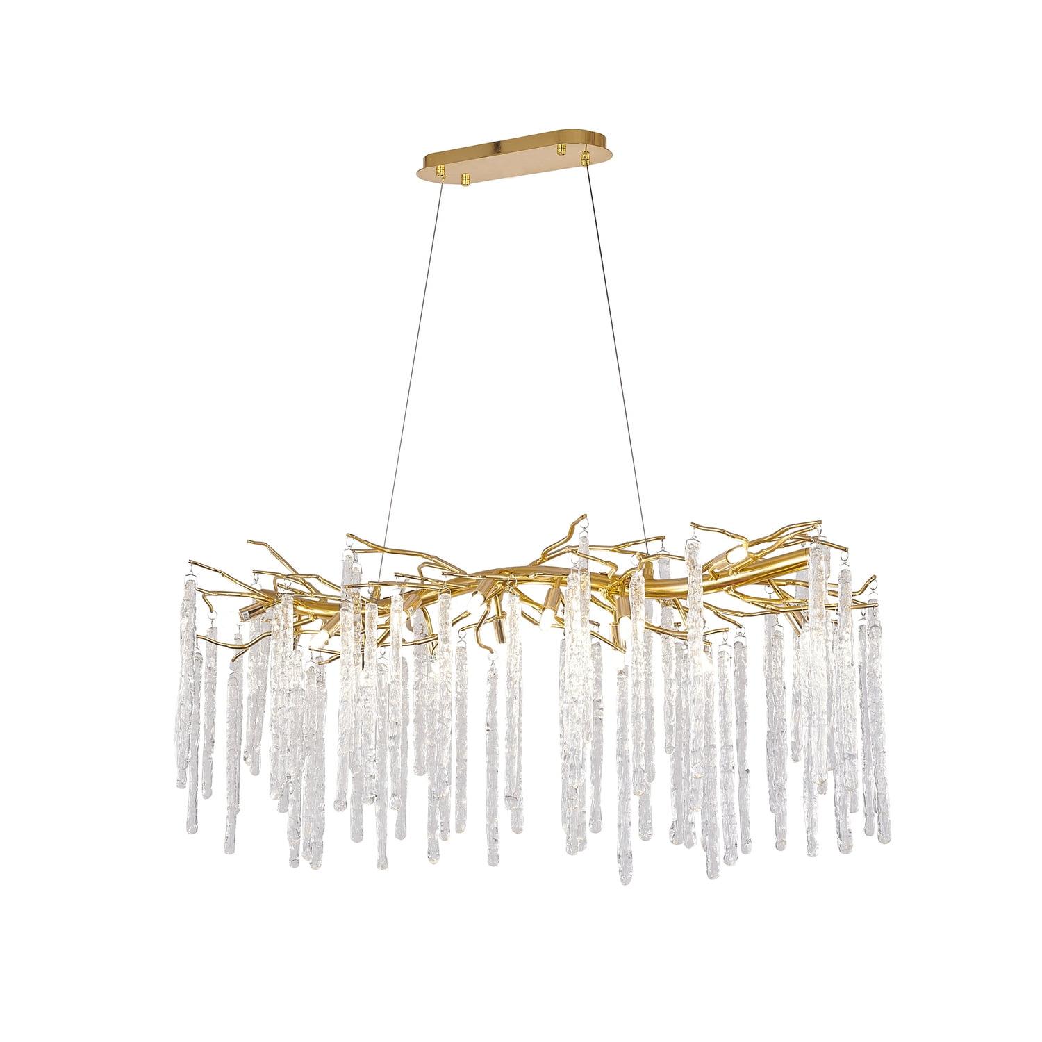 Gold Aluminum and Crystal 47" Plug-in Chandelier