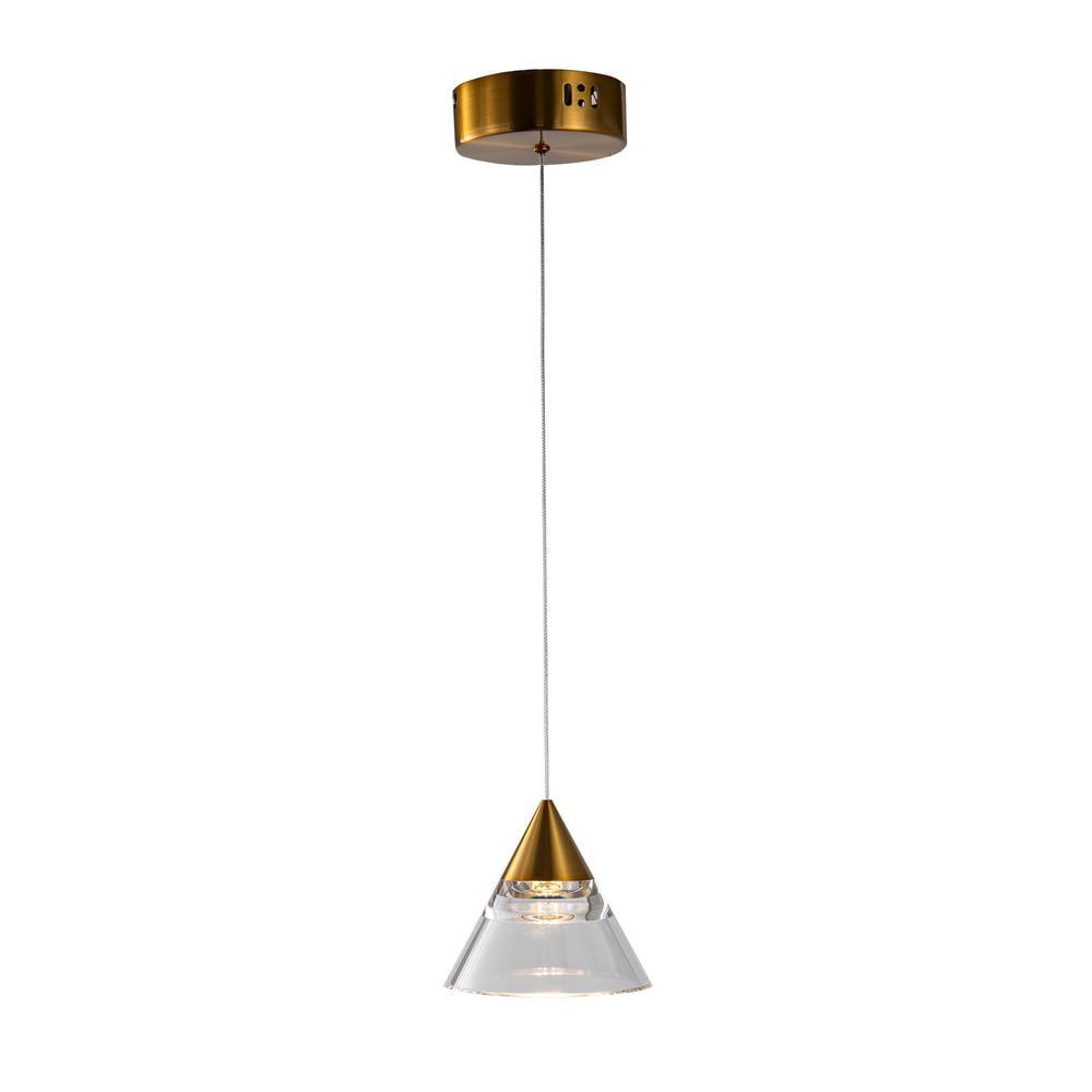 Elegant Antique Gold LED Pendant with Crystal Clear Acrylic Shade