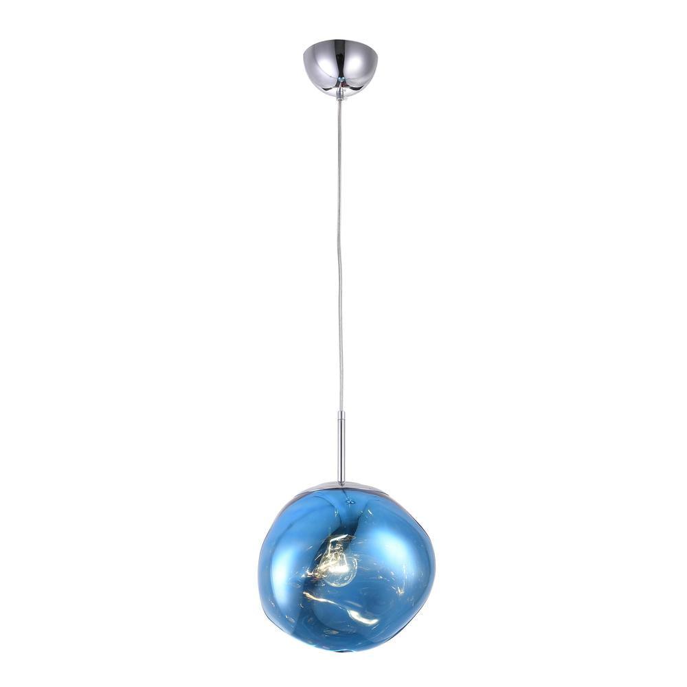 Contemporary Chrome & Blue Orb Acrylic 11" Globe Pendant Light