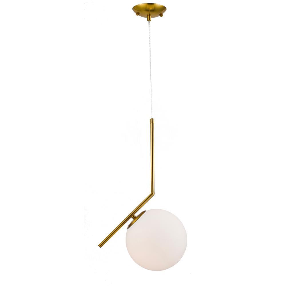 Contemporary Gold Finish Pendant Light with Milk White Glass Shade