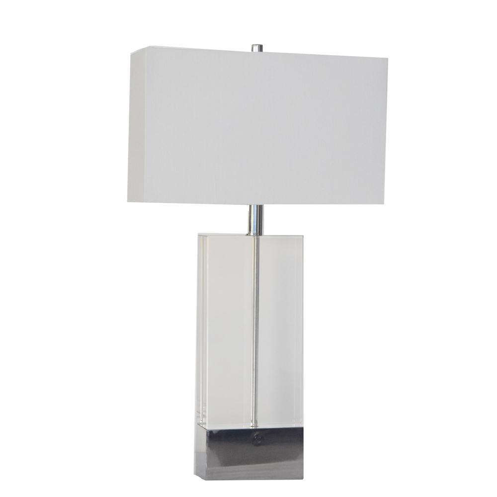 Polished Nickel and Crystal Elegance Table Lamp with White Shade