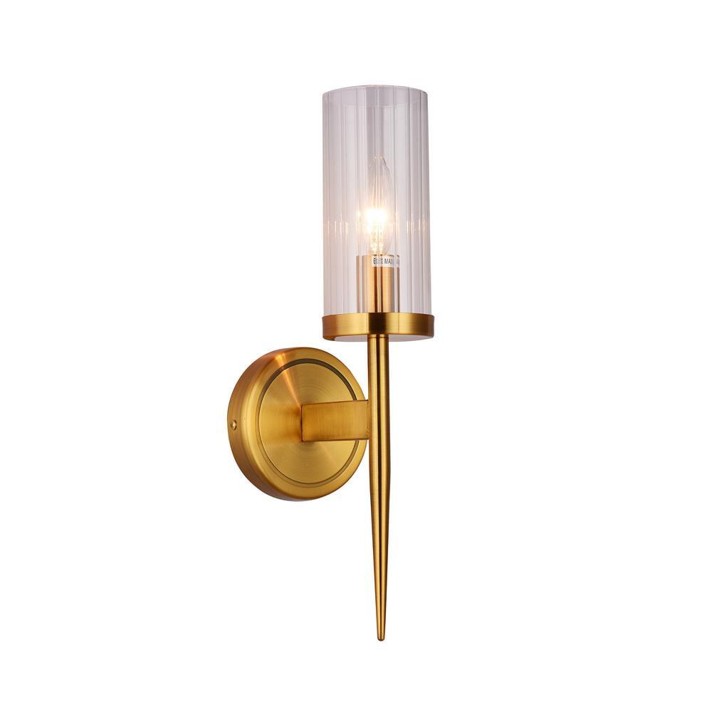 Antique Brass 5''x15.7'' Dimmable Wall Sconce with Clear Glass Shade