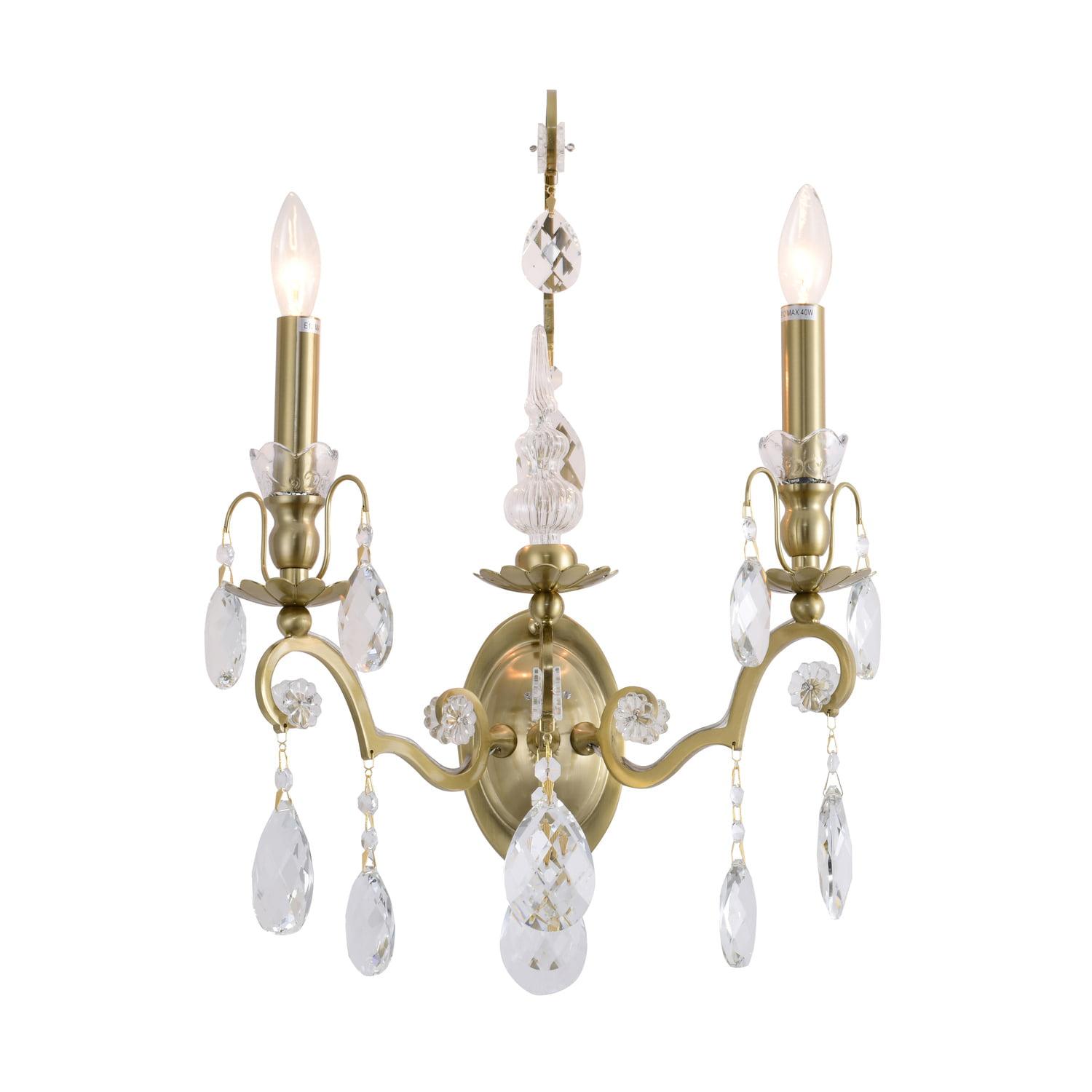 Elegant Brass Finish 14" Dimmable Wall Sconce with Clear Crystals