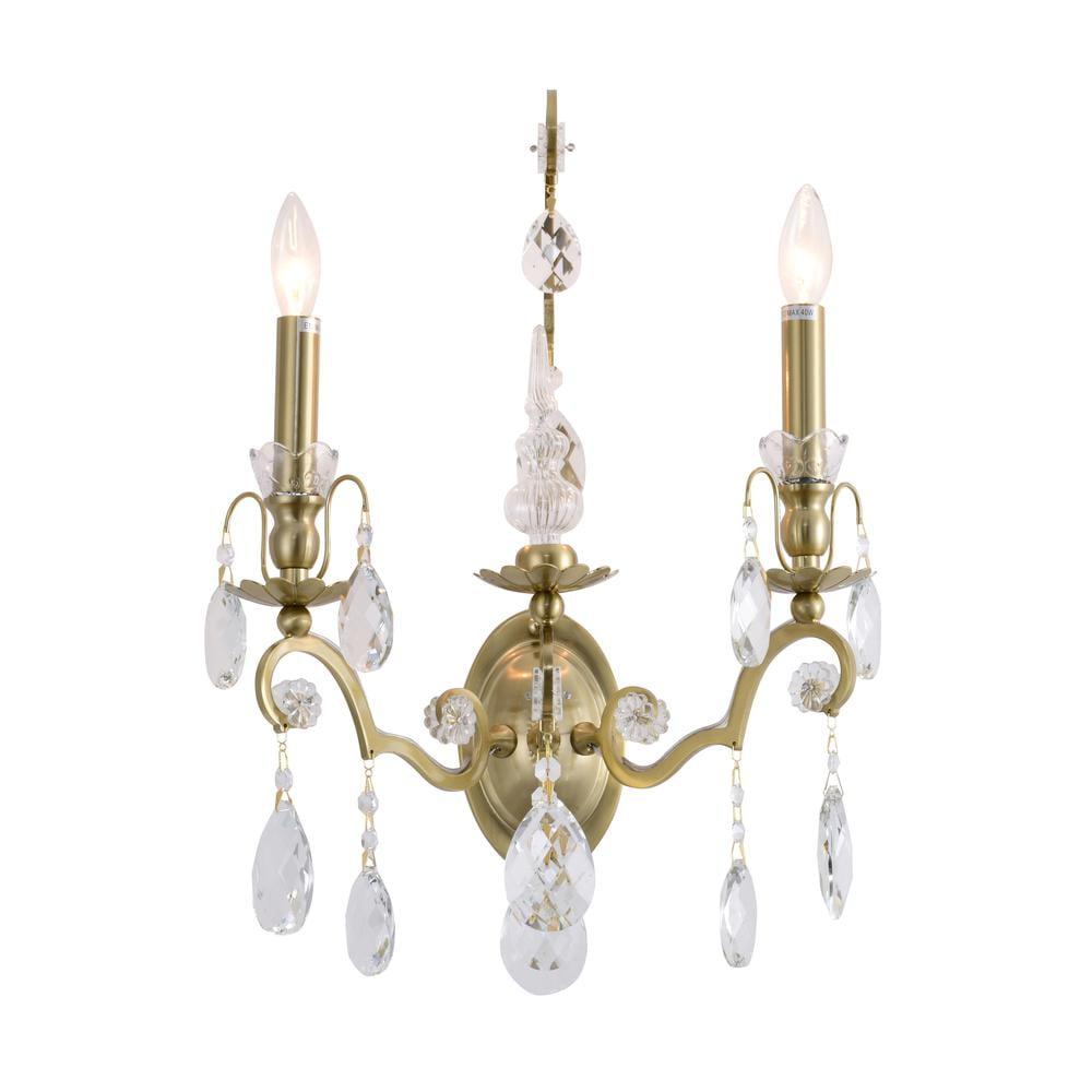 Elegant Brass Finish 14" Dimmable Wall Sconce with Clear Crystals