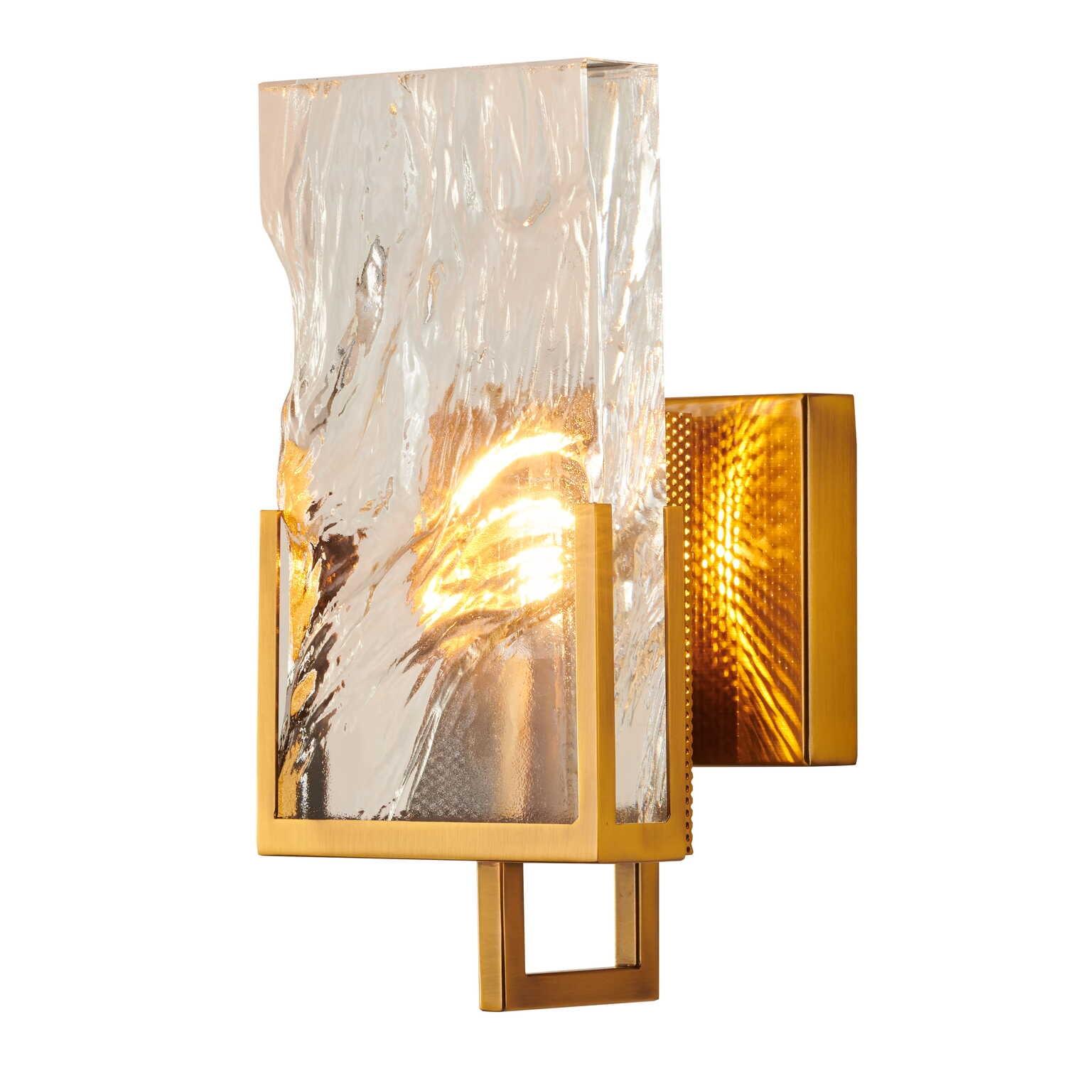 Elegant Gold Stainless Steel Wall Sconce with Crystal Plaque