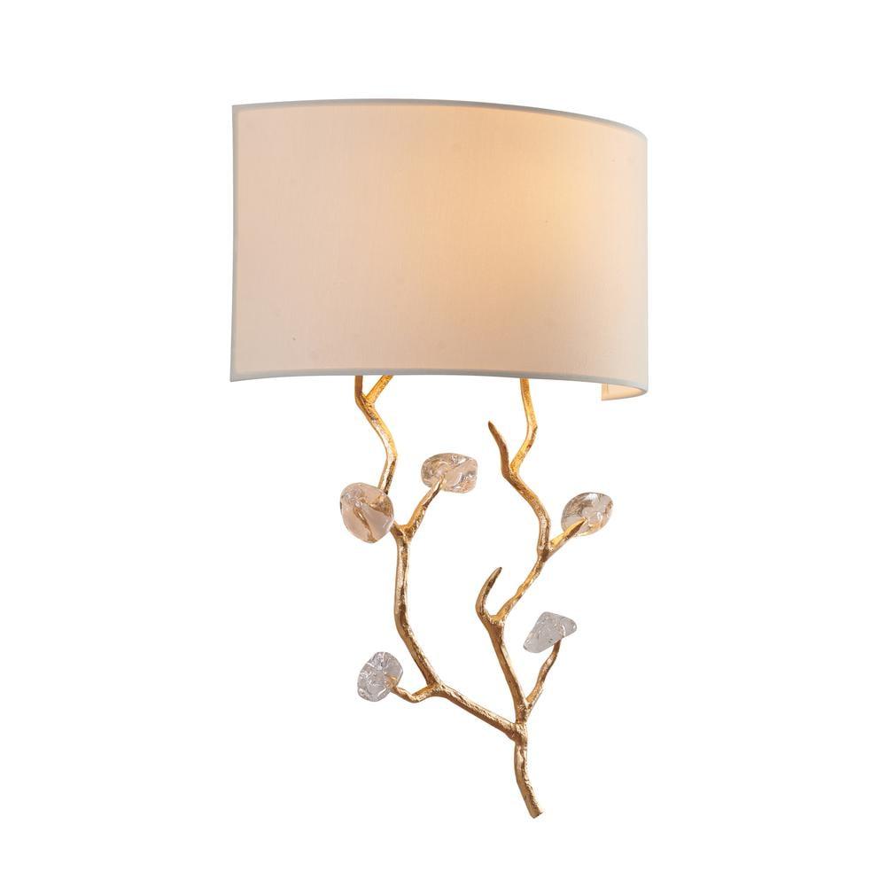 Elegant Gold Metal & Clear Glass Wall Sconce with Off-White Shade