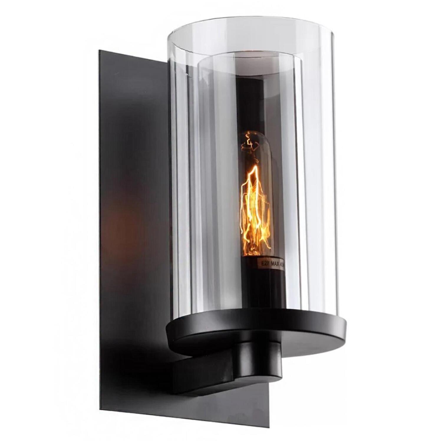 Bethel 6.3" Black Metal Frame Wall Sconce with Clear Glass Shade