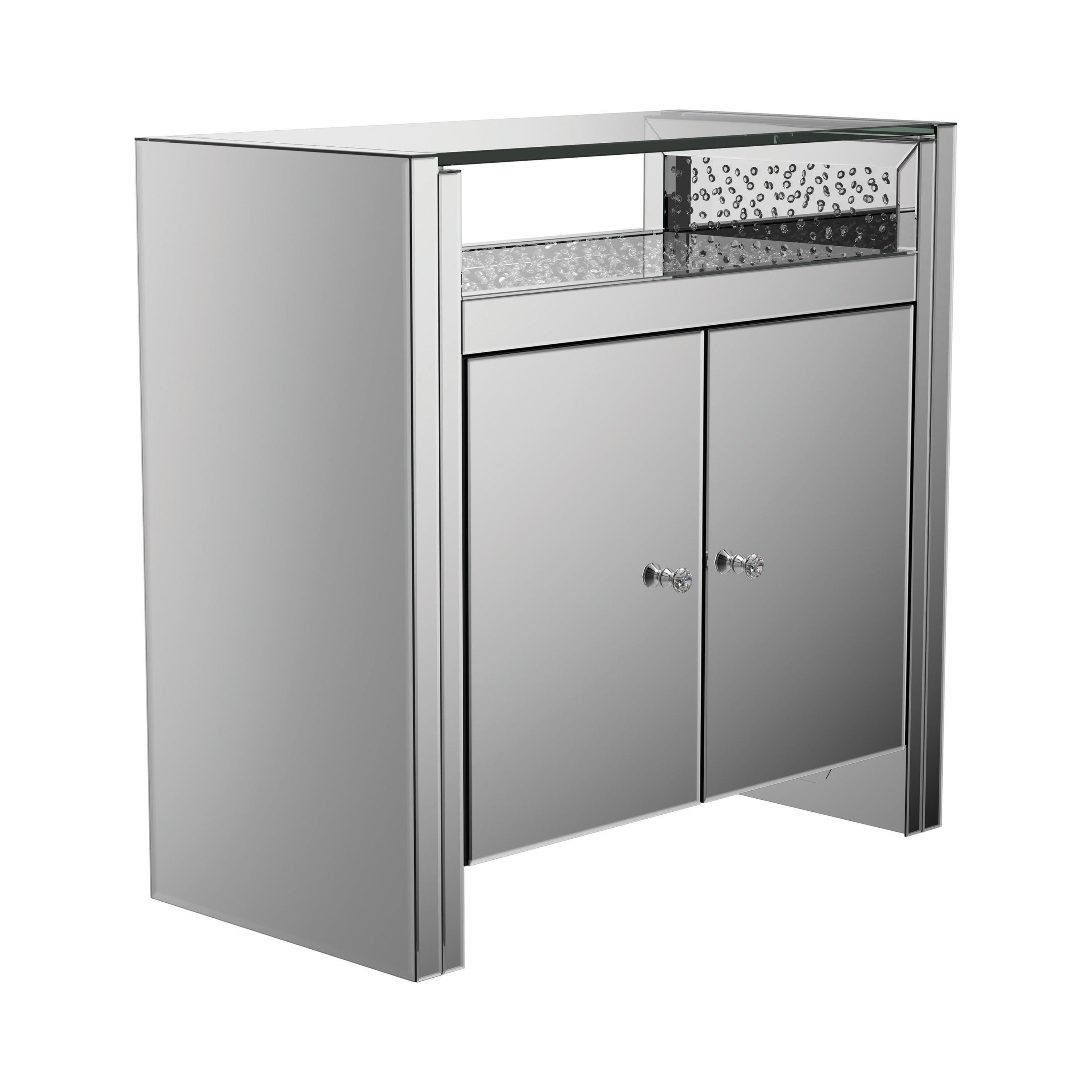 Silver Mirrored 2-Door Contemporary Accent Cabinet