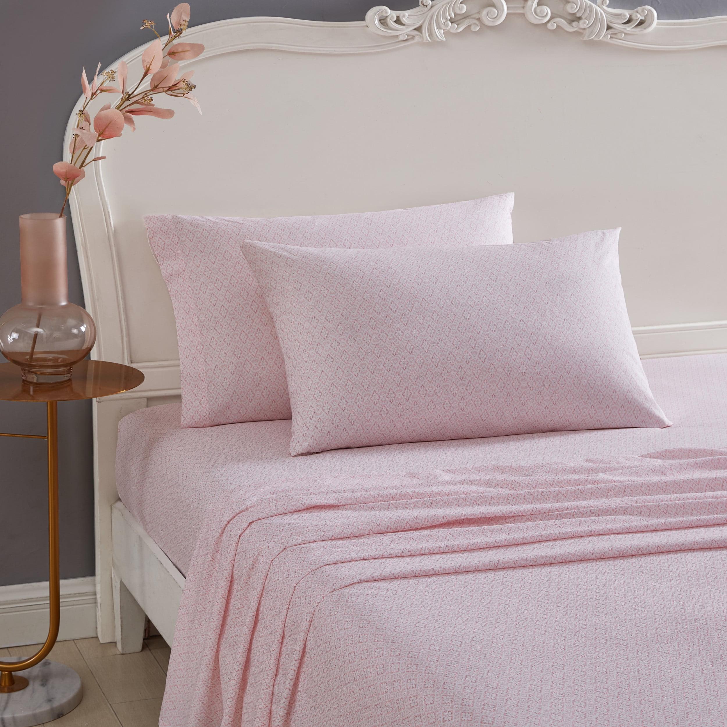 Betsey Johnson Diamond Lace 100% Cotton Percale- 4 Piece- Sheet Set  Pink- King
