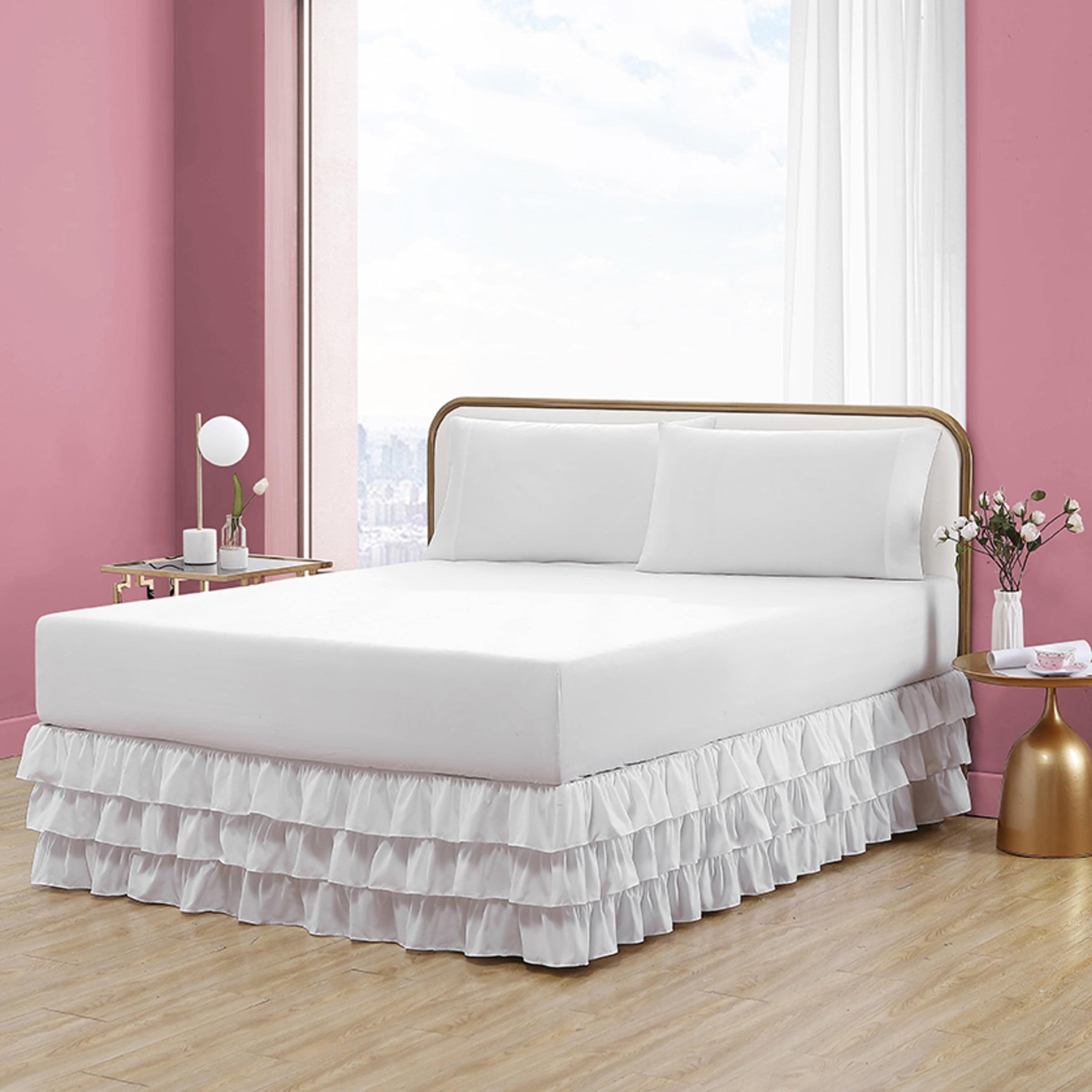 Solid White Ruffled Queen Polyester Bed Skirt