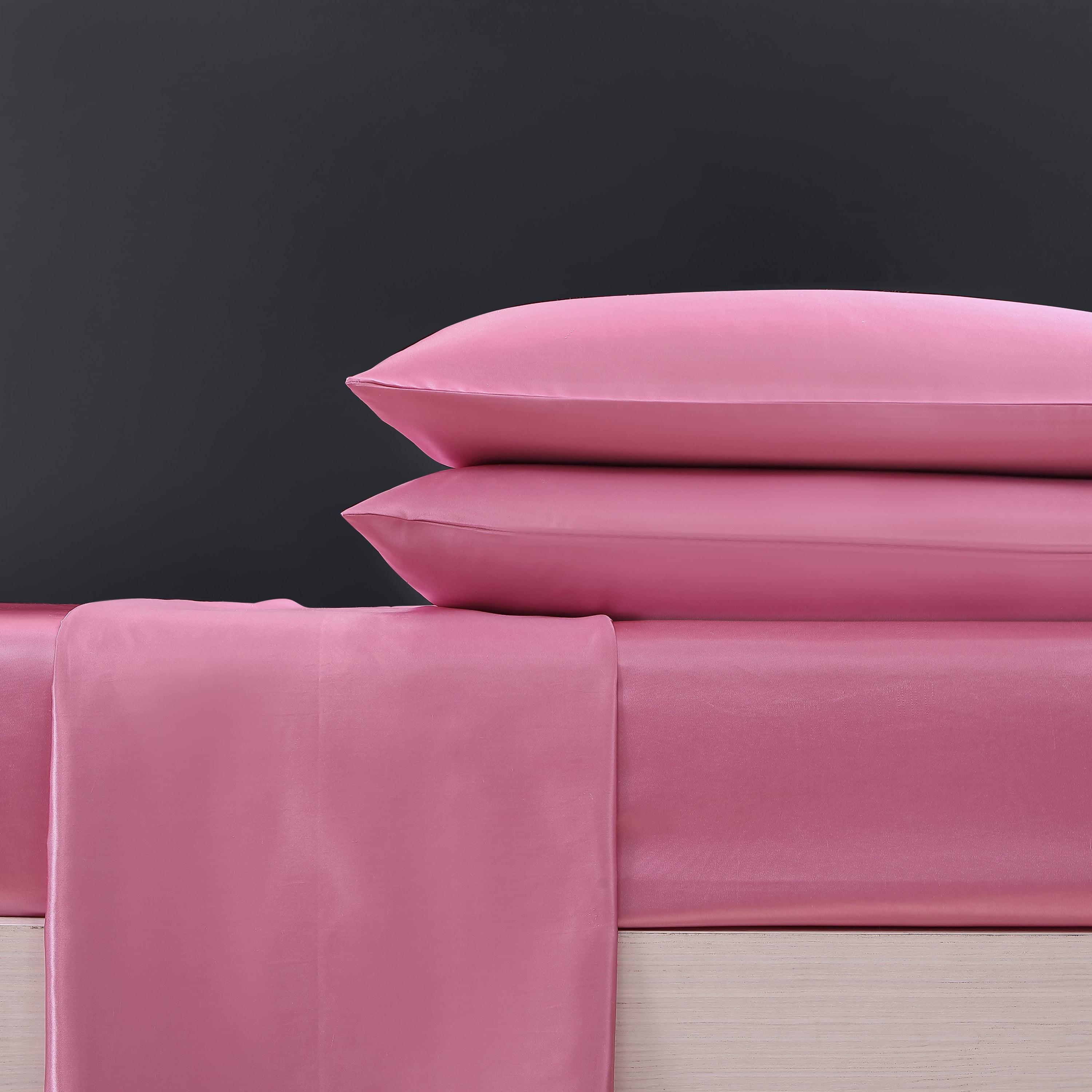 Twin Solid Satin Sheet Set Pink - Betseyville