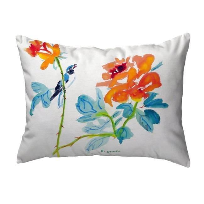 Betsy Drake  11 x 14 in. Bird & Roses Small No-Cord Pillow